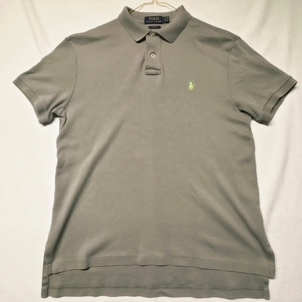 Polo Ralph Lauren Polo Shirt Kids Medium Grey Custom Fit Lime Green Pony Logo